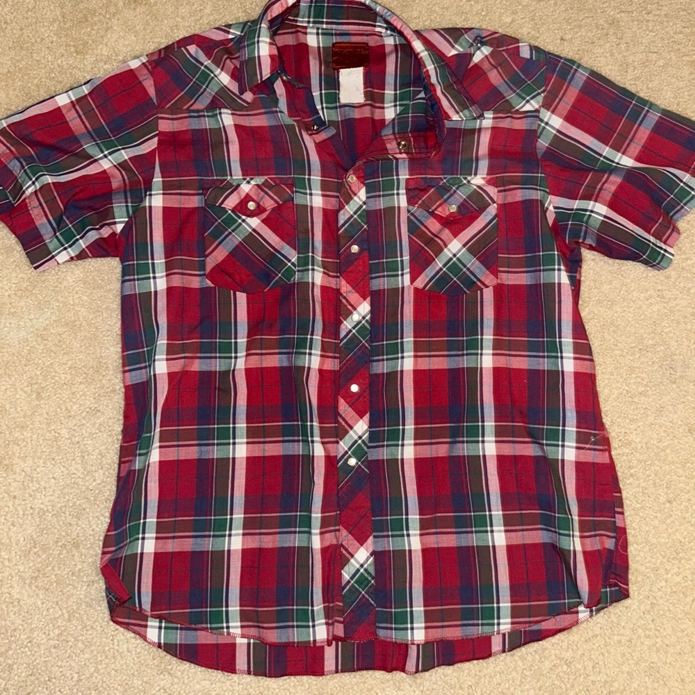 Rustler Red and Green Casual Button Down Shirt
